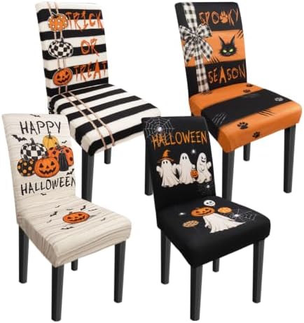 Halloween Chair Covers Set of 4 Ghost Chair Back Covers Halloween Dining Chair Covers for Party Kitchen Decorations by Unknown