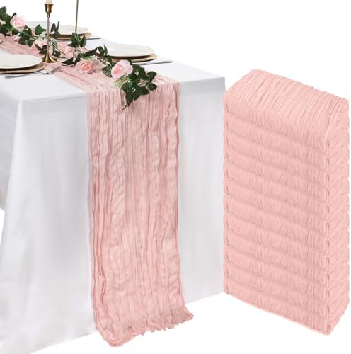 12 Pack Blush Pink Cheesecloth Table Runner 10ft 23x120 Inch by Pepmily