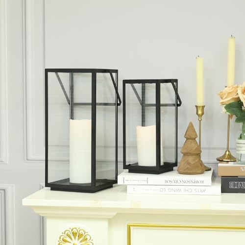 Lantern Decorative Outdoor & Indoor, 14.3'' & 11''H Metal Candle Lanterns Decor, Vintage Hanging Candle Holder for Front Porch Patio Wedding Farmhouse Home, Spring Decoration - Image 6