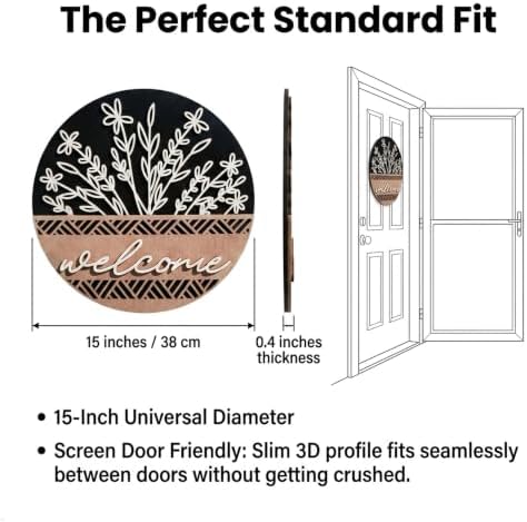 3D Welcome Sign for Front Door, Round Wooden Boho Wreath (15inch) - Image 2