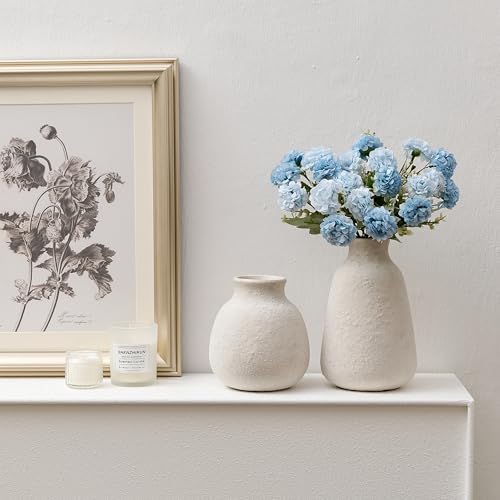 Ceramic Vase Set of 2 for Home Decor, 6.1"+8.23" Handcrafted Off-White Rustic Terracotta Vases, Vintage Farmhouse Decor, Minimalist Decorative Vases for Table Centerpiece Fireplace Nightstand - Image 6