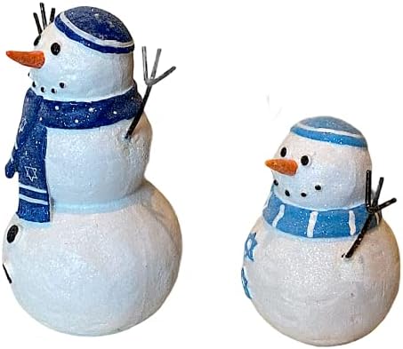 S/2 Hanukkah Jewish Snowman Figurine Collectible Decor Winter Decoration 7.5" & 5.5" (Snowmen Set) - Image 6