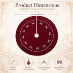 48 Inches Pearl Christmas Tree Skirt Plush Christmas Velvet Tree Skirt with Pearl Bow Burgundy Ruffle Edge Handmade Mat for Xmas Holiday Winter Party Decorations - Image 2