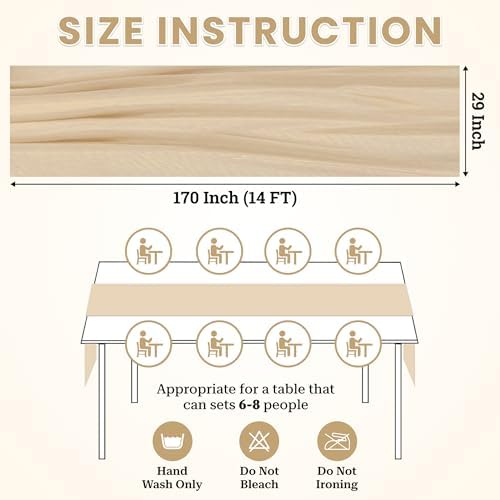 MDS Pack of 25 | Champagne Gold | 14ft Chiffon Table Runner 29x170 Inches Long Romantic Rustic Sheer Gauze Runner for Wedding Bridal Shower Birthday Banquets Engagement Spring Easter Boho Decorations - Image 3
