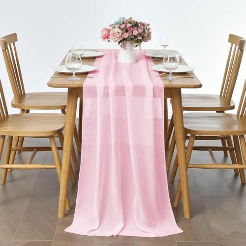 Pufogu 10 Pack 10Ft Light Pink Chiffon Table Runner Sheer 29x120 Inch - Image 6