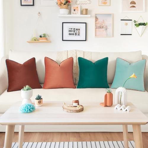 MONDAY MOOSE Decorative Throw Pillow Covers Cushion Cases, Set of 4 Soft Velvet Modern Double-Sided Designs, Mix and Match for Home Decor, Pillow Inserts Not Included (20x20 inch, Pink/Dark Teal) - Image 2