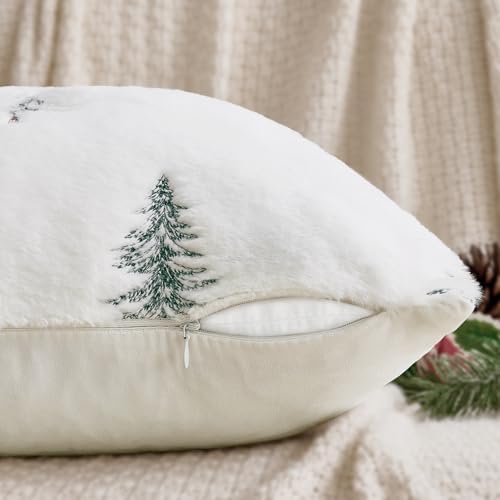 MIULEE Christmas Decorative Faux Fur Pillow Covers 16x16 Inch White Green - Image 6
