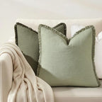 decorUhome Linen Fringe Sage Green Throw Pillow Covers 18x18 Set of 2 - Image 7