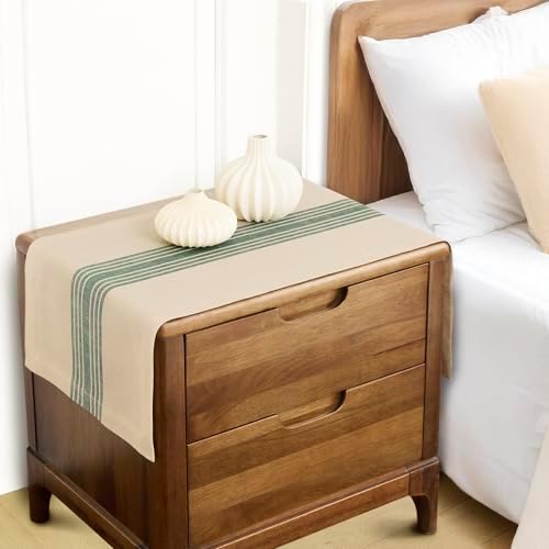 Solino Home 100% Linen Table Runner, 14 x 72 in, Green and Natural Striped - Image 3