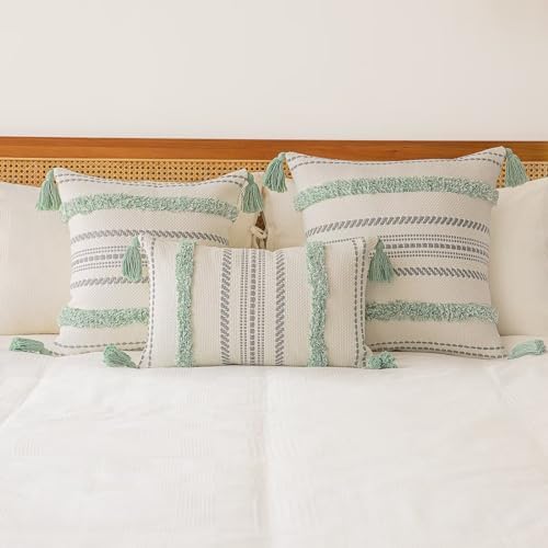 BUIOVBEY Boho Throw Pillow Covers Woven Tufted Pillow Cases with Tassels - Image 5