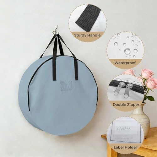 30 Inch Round Storage Bag 2 Pack,Blue Watercolor Waterproof Wreath Storage Container with Handles&Zipper Modern Minimalist Art Closet Organizer Bags Garland Box - Image 5