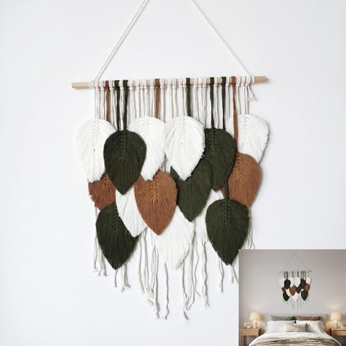 Jditngp Macrame Wall Hanging Leaf Boho Woven Tapestry,Cotton Cord Weave Tassels Home Decorations Modern Bohemian Handmade Leaf Feather Nordic Wall Art Decor for Living Room Bedroom Apartment 23.6"W X 31.5"L by JditngpRoundBackdropCover