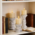 Rustic Wooden Pillar Candle Holders Set of 3 in Distressed White, Florence Style, Farmhouse Wooden Candle Holder, Wooden Candle Stand, Small Wooden Candlestick Holders, Living Room, Table Centerpiece - Image 5