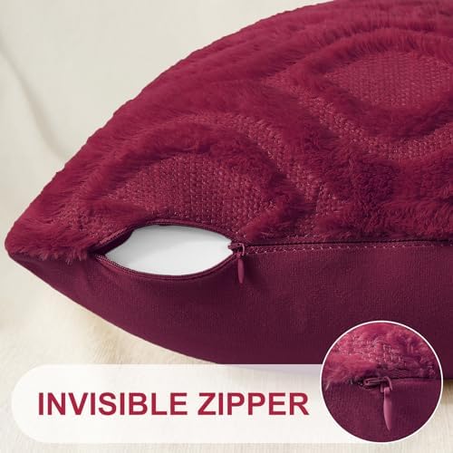 decorUhome Faux Fur Plush Soft Burgundy Throw Pillow Covers 26x26 Set of 2 - Image 3