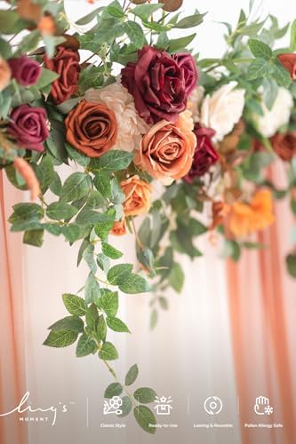 Ling's Moment 6.5FT Wedding Arch Flower Garland, Fall Orange - Image 3