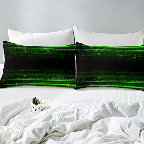 Ombre Stripes Bedding Set King Black Green Outer Space Comforter Modern Gradient Geometric Down Comforter for Kids Boys Girls Teens Adult Soft Quilt Warm Lightweight with 2 Pillowcases Bedroom Decor - Image 5