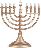 13" Traditional Gold LED Electric Hanukkah Menorah Powered by Battery or USB Chanukkiah Plastic - 4' Micro USB Cable Included Chanukah Lights Minorah Matte Gold by Aviv+Judaica