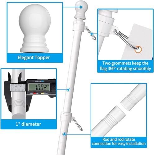 ZMTECH Flag Pole - Upgraded Bracket, 6 FT Stainless Steel Flag Poles for Outside House, Residential or Commerical, Tangle Free Flag Pole Kit for American Flag (Without Flag, White) - Image 5