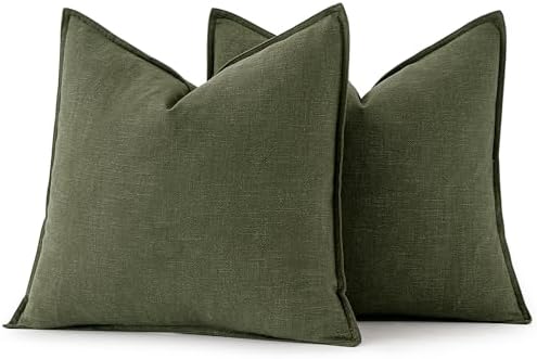 MIULEE Decorative Linen Euro Sham Pillow Covers 26x26 Dark Olive Green - Image 6