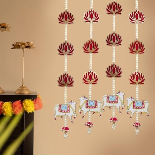 TIED RIBBONS 4 Pcs Kamdhenu Indian Hanging Decorations | Plastic, 2 feet | Lotus Wall Hanging for Backdrop Decoration, Diwali Decoration, Pooja, Mandir, Ganesh Chaturthi Decoration - Image 3