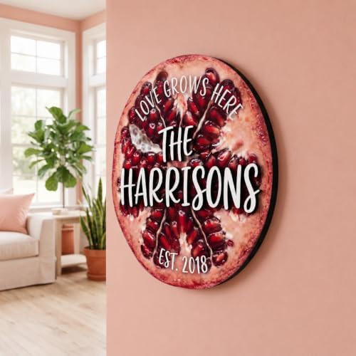 Personalized Family Name Sign, Custom Faux Pomegranate Slice Wall Decor, "Abundance & Joy" Kitchen Plaque, Flat MDF Board with Realistic 3D Fruit Print (Not Real Texture), Vibrant Housewarming Gift - Image 3