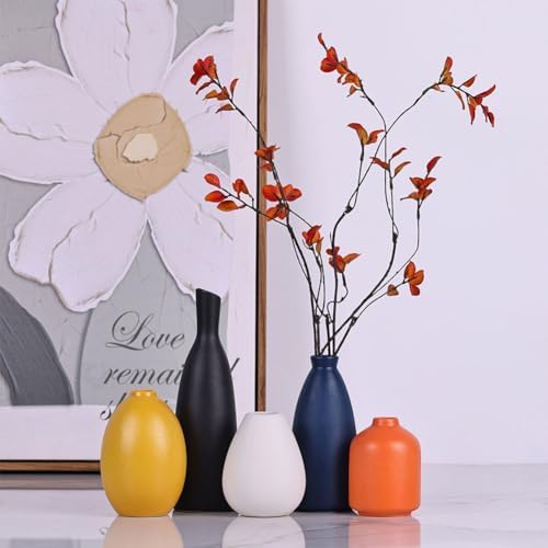 Colorful Ceramic Bud Vases Set of 5 - Modern Yellow, Orange, Blue Small Vases for Home Decor - Ideal for Living Room, Kitchen, Office, Bathroom, Mantle, Entrance, Farmhouse & Coffee Table Decorations - Image 4