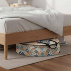 Boho Round Storage Bag 24 Inch, Vintage Orange Blue Abstract Ethnic Flower Texture Clothes Storage Container with Handles Heavy Duty Organizer for Comforter, Bedding & Holiday Wreaths - Image 6