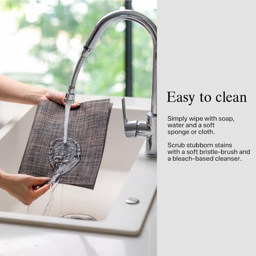 Placemats Set of 12 - Easy Clean Woven Vinyl Placemats for Dining Table, Indoor/Outdoor Place Mats, Washable PVC Table Mats（Black/Brown） - Image 4