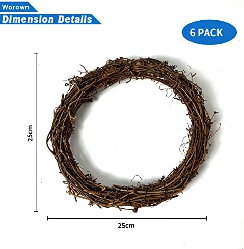 Worown 6 Pcs 10 Inch Natural Grapevine Wreaths, Vine Branch Wreath, Rattan Wreath for DIY Christmas Craft, Front Door Wall Hanging, Wedding and Party Decors - Image 2