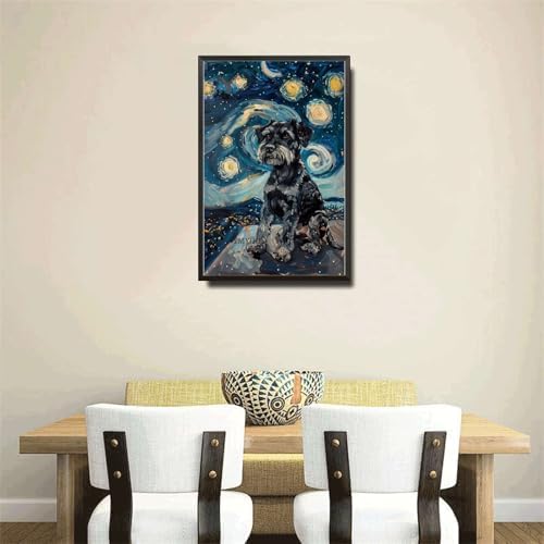 Metal Sign Vintage Tin Sign Miniature Schnauzer Starry Night Schnauzer Dapper Schnauzer in Night for Home City Park and Seasonal Celebrations Waterproof Aluminum 6×8 Inches with Metal Frame - Image 4