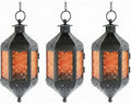 Vela Lanterns Hanging Moroccan Lamp - Exotic Decorative Patio & Porch Decor, Indoor Outdoor Tea Light Candle Lantern Holder with Chain (11" Medium, Amber Glass, 3-Pack) by VelaCandleLanterns