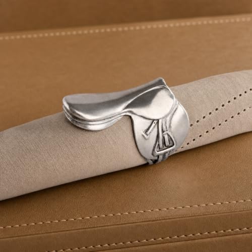 Vagabond House Pewter English Horse Saddle Napkin Ring - Equestrian Table Decor - 2.75" L x 2.5" H - Image 3