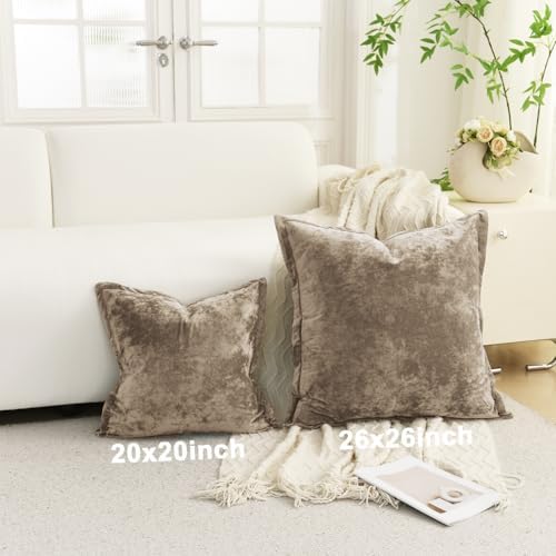 Greek Velvet Euro Sham Covers Set of 2 26x26 Luxury Soft Solid Pillow Covers for Living Room Bedroom Yard,Brown - Image 5