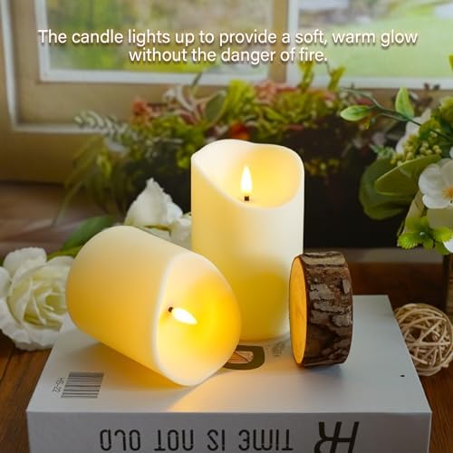 Eebuss Flameless Candles with Remote Timer, Battery Operated Realistic Flickering LED Candles, 9 Packs Fake Candles for Home Decor (D3 x H 3" 4" 5" 6" 7") (Ivory) - Image 4