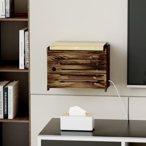 Wooden WiFi Router Storage Box Hider Shelf, Decorative Projector Box Hider Rack Countertop, for Cable, Modem, Internet, Router Power Cover Storage Organizer Cabinet Wall Mounted, Brown - Image 6