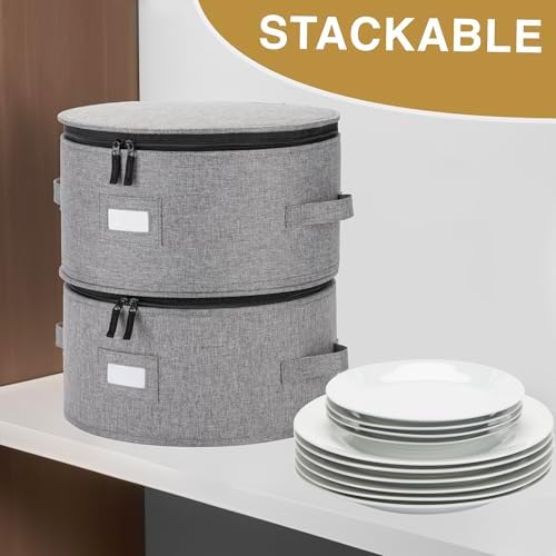 Stack Store Plus More China Storage Container for Dinner Plate - Fit plates up to 11.5" W - Includes 12 Thick Felt Dividers. Hard Shell and Stackable with Padded Interior - Image 5