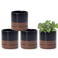 D'vine Dev 4-Pack Ceramic Pots with Saucers, Black/Tan, 4.7 in, 94-X-B-7 by DvineDevPlanterPotsandStand