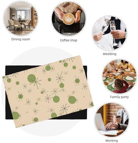 70s Decorative Placemats Set of 6, Atomic Starlight Mid-Century Modern Background Element Design, Washable, Waterproof, Heat Resistant, 12x18 Inches - Image 6