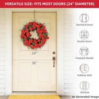 Red Artificial Geranium Wreath, 22 Inch Spring Summer Wreaths for Front Door with Blessed Hanging Sign, for Rustic Farmhouse Decor for Entryway, Porch, Balcony Decor - Image 6