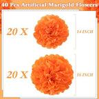 Suncalla 40 Pcs Marigold Paper Flowers Bulk, Orange, 14 Inch,16 Inch - Image 2