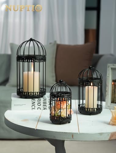 NUPTIO Vintage Bird Cage Lantern, Black Bird Cage Decor Candle Lanterns - Image 3