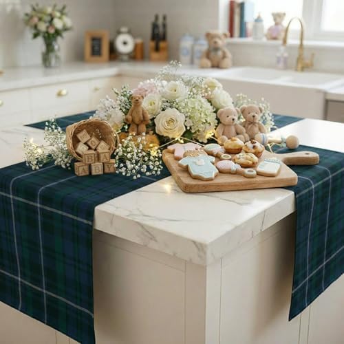 6 Pcs 72 x 13'' Christmas Table Runner, Blule and Green - Image 5