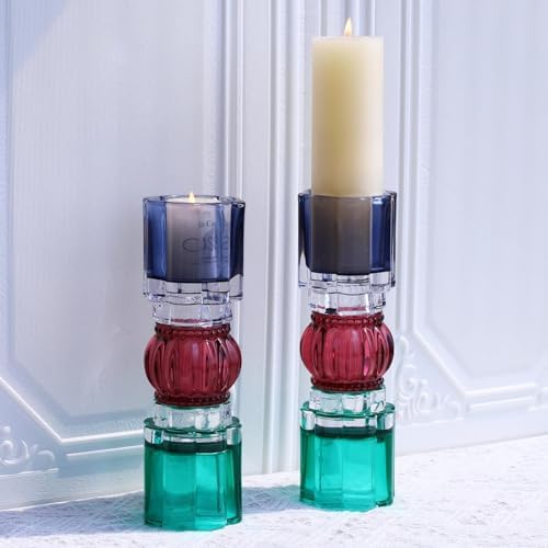 VOHO Tall Candle Holder Set of 2, Reversible Candle Holder Shades of Blue - Image 3