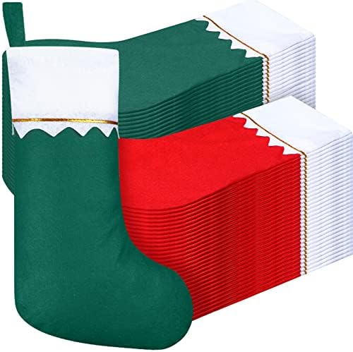 Zubebe 60 Pcs Felt Christmas Stockings Bulk, 15'',White Trim, Red Green by Zubebe