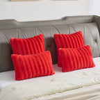 FUTEI Pack of 2 Faux Mink Fur Throw Pillow Covers 18x18 Inch, Red - Image 6