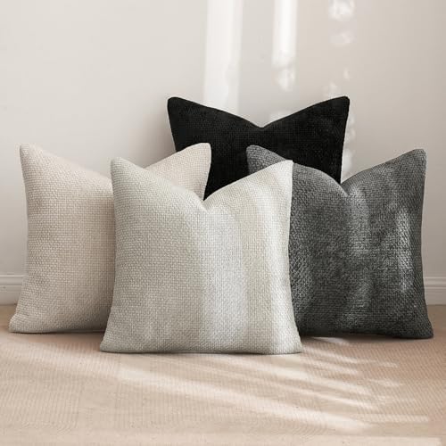 MIULEE Soft Decorative Chenille Pillow Covers Cream Grey 18x18 Pack of 4 - Image 4