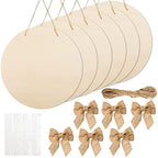12 Pcs 16 Inch Wood Circles for Crafts Unfinished Round Wood Discs Blank Wooden Rounds Slices Round Wooden Door Hanger Signs with Bows, Twine and Glue Points for DIY Craft Holiday Decor,5 mm Thick by AWIZOM