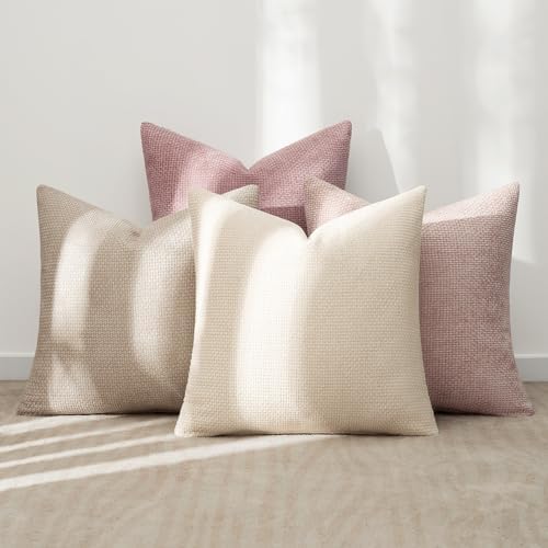 MIULEE Soft Decorative Chenille Pillow Covers Light Pink 20x20 Pack of 4 - Image 3