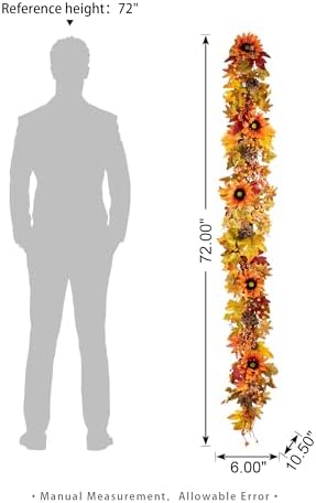 Glitzhome 6FT Fall Thanksgiving Garland, Artificial Hanging Sunflower & Maple Leaf & Berry Garland, Autumn Decor for Home Christmas Thanksgiving Halloween Wedding - Image 3