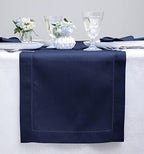 Solino Home 100% Pure Linen Table Runner Navy Hemstitch, 14 x 120 in by SolinoHome
